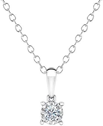 Beskrajna ogrlica okrugla Diamond Solitaire Privjesna ogrlica, sterling srebrna Dijamantna ogrlica za žene, 1/10 karat prirodni dijamantski privjesak, 16 inčni - 18 inčni srebrni lanac, kabelski lanac, real