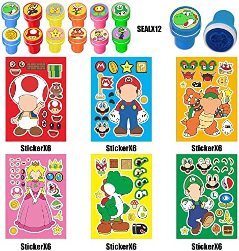 Mario napravi naljepnice za lice, 48 komada Mario Party Favors za djecu, 36 komada Mario napravite vlastite