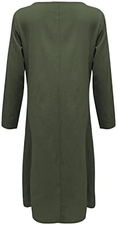 AMXYFBK ženske Cutton lanene labave jednobojne džepne haljine Casual Crew vrat duge rukave haljine za vrat