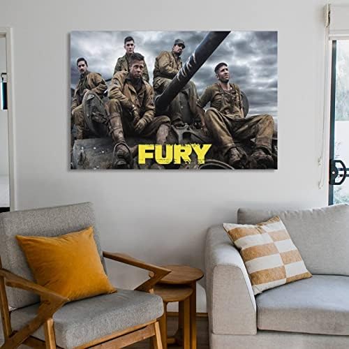 Film Fury Poster, film iz Drugog svjetskog rata, Vintage Art Poster Brad Pitt Film Stills Wall Art slike platno zidni dekor Kućni dekor dnevni boravak dekor estetika 08x12inch Frame-Style