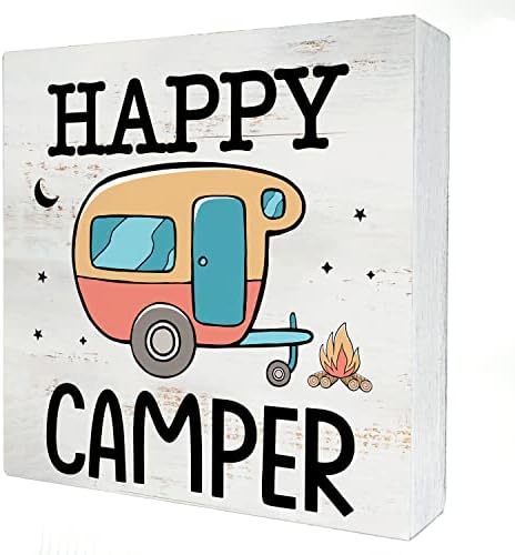 Happy Camper Drvena kutija znak Home Decor rustikalni kamp Quote Drvena kutija znak blok ploča za zidni stol za uređenje doma 5x 5