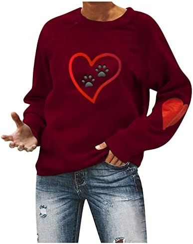 Sretan zaljubljeni košulje za Valentinovo, okrugli izrez duge rukave duge rukave vole srčane grafičke dukseve par majice