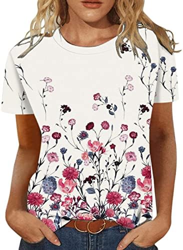 Žene Ljeto jesen posada izrez za skinu košulju s kratkim rukavima pamučna grafika labava fit lounge bluza