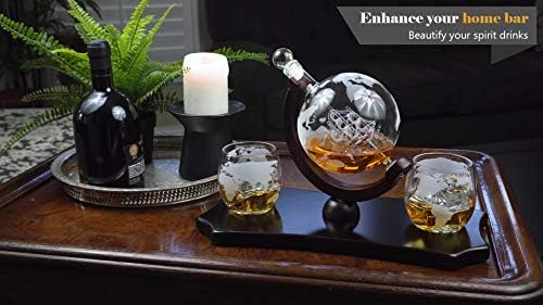 Globe Whiskey Decanter Set - + 2 viskija naočale na bogatoj klasičnoj ladici mahagonija - poklon ambalaža - antikni brod viski doziranje za pićući viski Bourbon - Božićni poklon