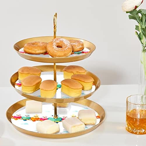 3 postolje za serviranje od deserta, držač stabla zlatnog kolača za kolače za pecivo, šarene ptice dizajnira plastični okrugli cupcake zaslon