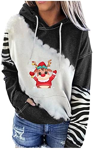 Jesen Duks za žene slatka Elk Santa pulover Top Božić Dugi rukav grafički Drawstring kapuljačom sa toplim