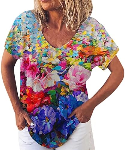 Žene V izrez kratki rukav majica Top Print Fashion T Majica Nježna tkanina