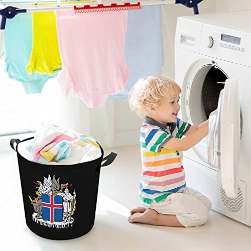 Grb Islanda korpa za pranje veša sa ručkama okrugla sklopiva korpa za odlaganje veša za spavaću sobu kupatilo