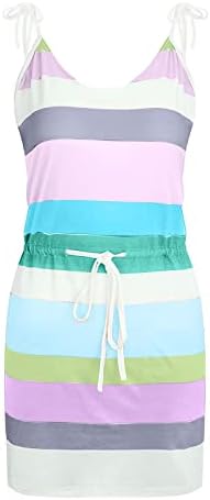 Žene 2023 Ljetna haljina bez rukava V izrez Striped Print Sandresses Labave casual plaža mini haljina s