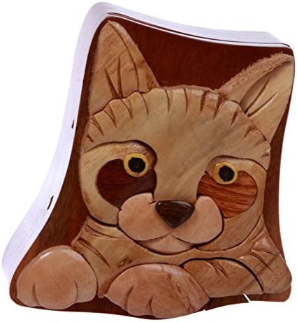 Ljubitelj mačaka Ručno izrađen drveni oblik životinjskog oblika tajnog nakita Puzzle kutija - mačka