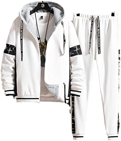 Muškarci TrackSuit jesen zimska odjeća Hip Hop 2 komada Men Hoodie and Hlače postavljeni bijeli trenerke
