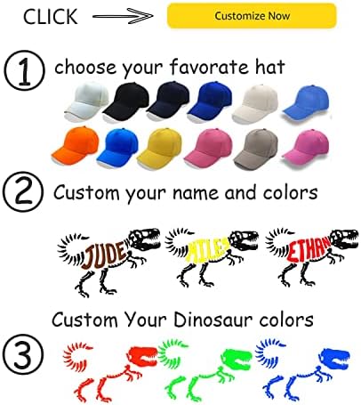 Ime Embory Custom Dinosaur Hat, Baseball Cap, Djeca za odrasle Dječak Djevojka Muškarac Ženska kapu za sunčanje,