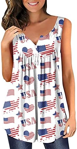 4. jula tunike Tops za žene SAD zastavu Sakrij stomak masti T-Shirt ljeto Casual kratki rukav dugme up V-izrez
