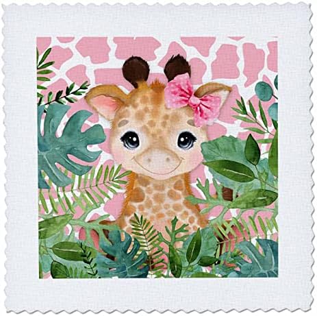 3drose Pink beba žirafa sa lukom u kosi za djevojčice džunglu. - Kvadrati Jorgana