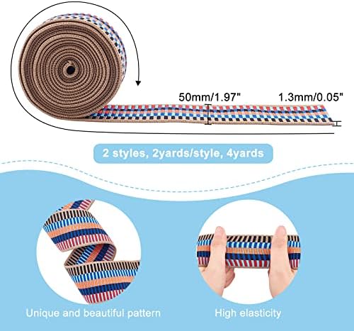 CHGCRAFT 5 Yards 2inch Široki romb uzorak elastične trake u etničkom stilu najlonske elastične gumene trake za trake za šivanje odjeće