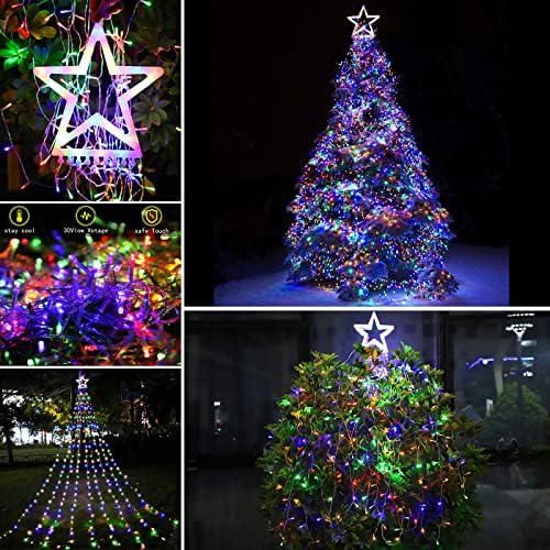 FUNIAO Božićna svjetla, vanjski Božićni ukrasi, 320 LED vodopadna svjetla, 8 načina svjetla Chrsitmas svjetla sa 12 star Tree Topper Za dvorište, vjenčanje, zabavu, Novu godinu
