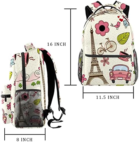 Adamion ruksak Eiffelov toranj Auto Bird School Racksack College Bookbag putni ruksak za poslovna putovanja