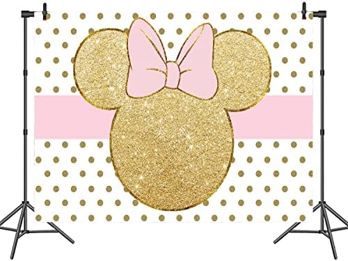 Withu Pink Gold Mouse Backdrop Baby Shower Cartoon Dot Princeza Djevojke Rođendanska Zabava Fotografija Pozadina Photo Booth Studio Rekviziti Banner Cake Tabela Decor